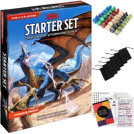 Dungeons and Dragons Starter Set - 6th Edition, Dragons of Stormwreck Isle Bundled with 6 Dice Sets, Flannel Bags, Master Screen, Heroes, Miniatures, Printable Materials - DnD Starter kit Dungeons and Dragons Starter Set - 6th Edition, Dragons of Stormwreck Isle Bundled with 6 Dice Sets, Flannel Bags, Master Screen, Heroes, Miniatures, Printable Materials - DnD Starter kit