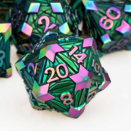 ORIFANTOU 7PCS Metal DND Dice Set with Box, Debris RPG Red D and D Dice for use with D&D Tabletop Games Role Playing Game Polyhedral Dice Set D20 D12 D10 D8 D6 D4