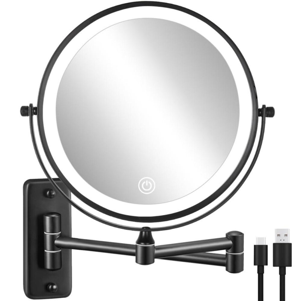 DECLUTTR Rechargeable Wall Mounted Lighted Makeup Mirror, 8 inch 10X Magnifying Mirror with 3 Color Lights, Dimmable Touch Screen Makeup Mirror with Lights for Bathroom, Black DECLUTTR Rechargeable Wall Mounted Lighted Makeup Mirror, 8 inch 10X Magnifying Mirror with 3 Color Lights, Dimmable Touch Screen Makeup Mirror with Lights for Bathroom, Black