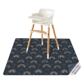 Blissful Diary Baby Splat Mat for Under High Chair, 50.4 x 50.4 Inch Wipeable Splash Mat, Waterproof and Washable, Anti-Slip Floor Protector, Retro Rainbow