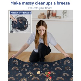 Blissful Diary Baby Splat Mat for Under High Chair, 50.4 x 50.4 Inch Wipeable Splash Mat, Waterproof and Washable, Anti-Slip Floor Protector, Retro Rainbow Blissful Diary Baby Splat Mat for Under High Chair, 50.4 x 50.4 Inch Wipeable Splash Mat, Waterproof and Washable, Anti-Slip Floor Protector, Retro Rainbow