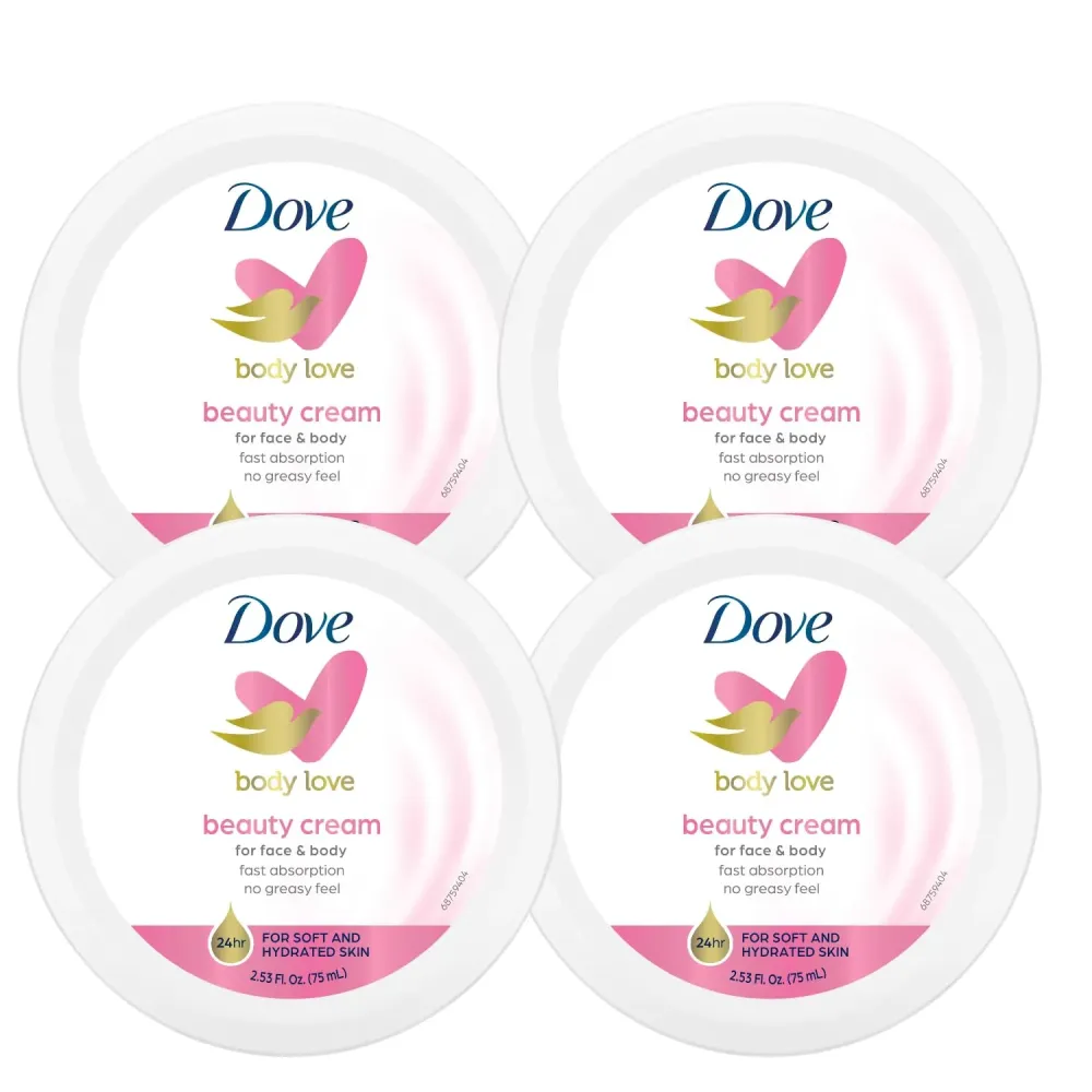 Dove Nourishing Body Care, Face, Hand, and Body Beauty Cream for Normal to Dry Skin Lotion for Women with 24-Hour Moisturization, 4-Pack, 2.53 Oz Each Jar Dove Nourishing Body Care, Face, Hand, and Body Beauty Cream for Normal to Dry Skin Lotion for Women with 24-Hour Moisturization, 4-Pack, 2.53 Oz Each Jar