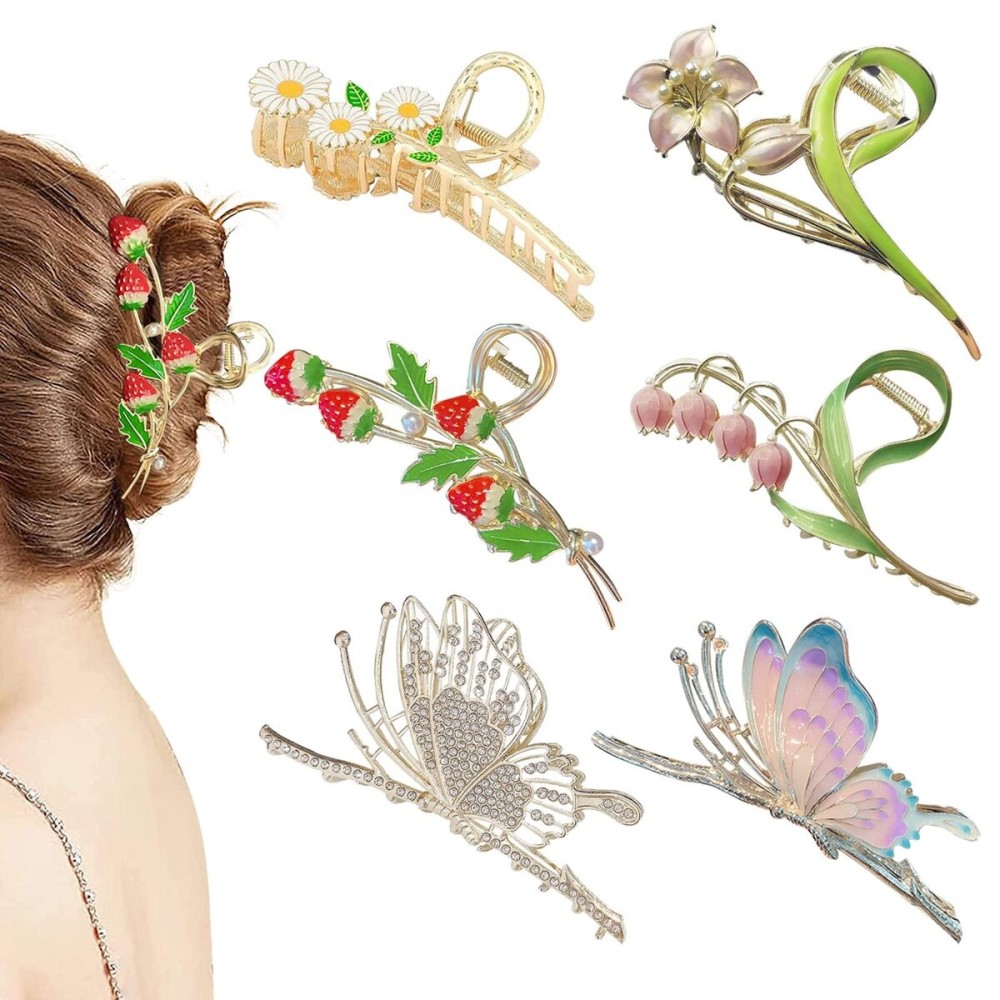 6 Pcs Hair Claw Clips for Women, Large Strong Metal Butterfly Hair Clips Flower Hair Clips for Women Thick Hair 6 Pcs Hair Claw Clips for Women, Large Strong Metal Butterfly Hair Clips Flower Hair Clips for Women Thick Hair