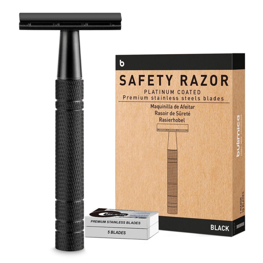 Matte Black Safety Razor, Single Blade Razors for Men, with 10 Stainless Steel Double Edge Blades, Reusable Metal 1 Blade Razor, Eco-Friendly, Smooth and Close Shave, Sustainable, Plastic Free Matte Black Safety Razor, Single Blade Razors for Men, with 10 Stainless Steel Double Edge Blades, Reusable Metal 1 Blade Razor, Eco-Friendly, Smooth and Close Shave, Sustainable, Plastic Free