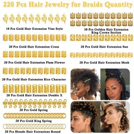 Lucomb 220 Pcs Gold Hair Jewelry for Braids, Loc Jewelry for Hair Dreadlock, Loc Charms for Women, Metal Gold Braids Rings Cuffs Clips for Dreadlock Accessories Clip Braids Extensions Decorations Lucomb 220 Pcs Gold Hair Jewelry for Braids, Loc Jewelry for Hair Dreadlock, Loc Charms for Women, Metal Gold Braids Rings Cuffs Clips for Dreadlock Accessories Clip Braids Extensions Decorations