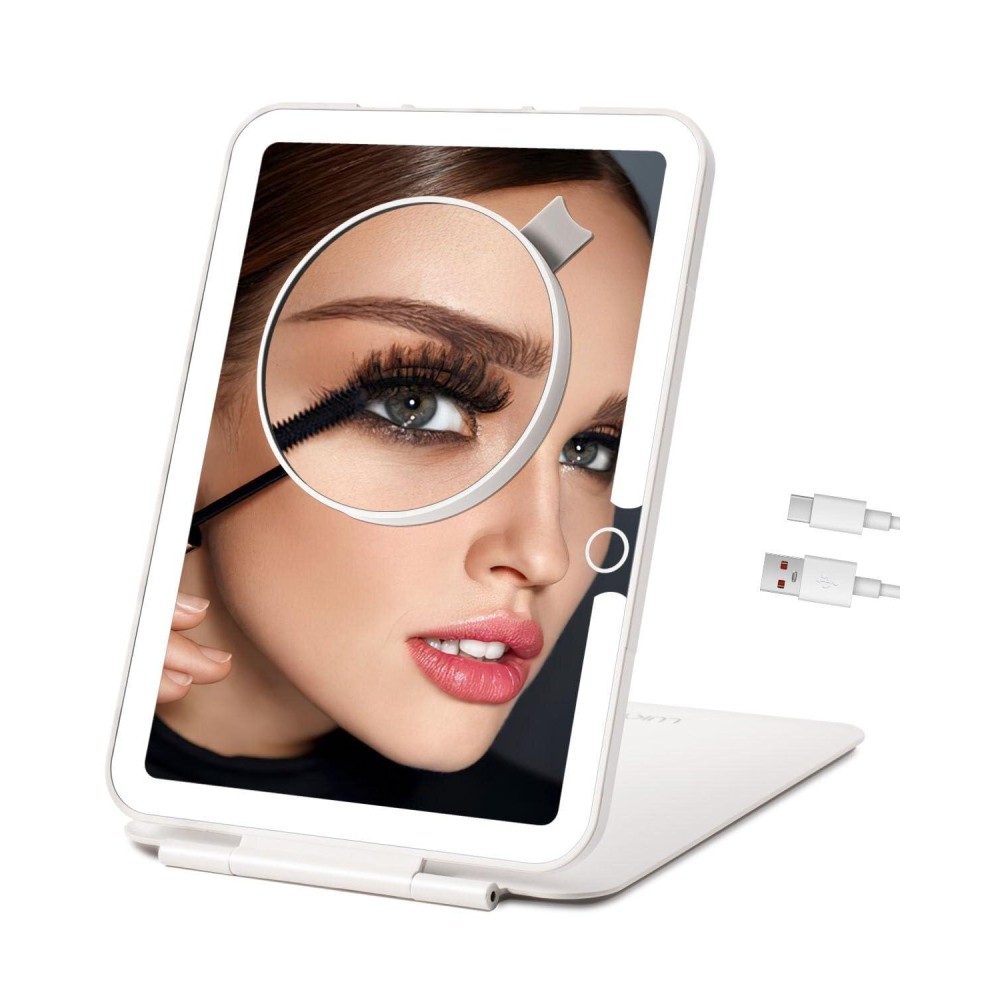 LUKYMIRO Rechargeable Travel Makeup Mirror with Lights, Portable Lighted Vanity 10X Magnification, 70 LEDs 3 Color Dimmable Touch Screen, Tabletop Folding Compact Cosmetic LUKYMIRO Rechargeable Travel Makeup Mirror with Lights, Portable Lighted Vanity 10X Magnification, 70 LEDs 3 Color Dimmable Touch Screen, Tabletop Folding Compact Cosmetic