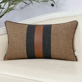 Yangest Patchwork Pillow Cover 12x20 Inch Luxury Cotton and Linen Cushion Cover Faux Leather Pillowcover for Couch Bedroom Living Room, Brown Yangest Patchwork Pillow Cover 12x20 Inch Luxury Cotton and Linen Cushion Cover Faux Leather Pillowcover for Couch Bedroom Living Room, Brown