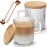 Mfacoy 2 PACK Glass Coffee Mugs with Handle & Spoon, 12 OZ Glass Coffee Cups with Bamboo Lid, Ribbed Glass Cups, Clear Tea Cup for Hot/Cold Beverages, Glassware Set for Americano, Latte, Cappuccino