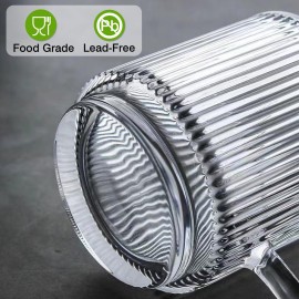 Mfacoy 2 PACK Glass Coffee Mugs with Handle & Spoon, 12 OZ Glass Coffee Cups with Bamboo Lid, Ribbed Glass Cups, Clear Tea Cup for Hot/Cold Beverages, Glassware Set for Americano, Latte, Cappuccino