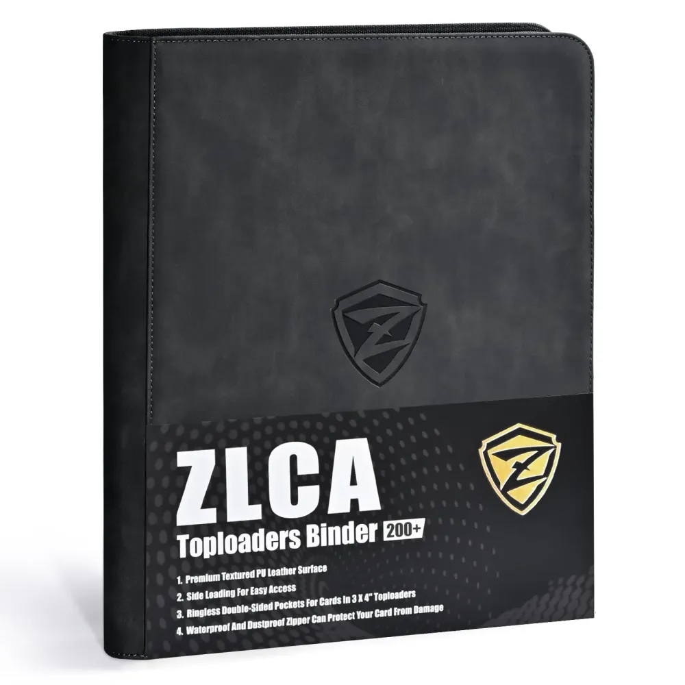 ZLCA Toploader Card Binder, 9-Pocket Trading Card Album Holder fits for 3 x 4\'\' Top Loader, Double-sided Card Display Storage Carrying Case, Plastic Pages for Holding PTCG MTG Sports Cards (Black) ZLCA Toploader Card Binder, 9-Pocket Trading Card Album Holder fits for 3 x 4\'\' Top Loader, Double-sided Card Display Storage Carrying Case, Plastic Pages for Holding PTCG MTG Sports Cards (Black)
