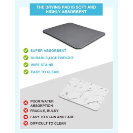 Dish Drying Mat for Kitchen Counter, 12x19 Dish Drying Pad with Non-slip Rubber Backed, Hide Stain Anti Absorbent for Kitchen Counter, Drying Mat for Coffee Machine Dish Rack (Grey)