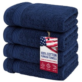 American Veteran Towel, Hand Towels for Bathroom Set of 4, 100% Cotton Turkish Hand Towel Sets Clearance Prime, Soft Hand Face Towels, Navy Blue Hand Towels