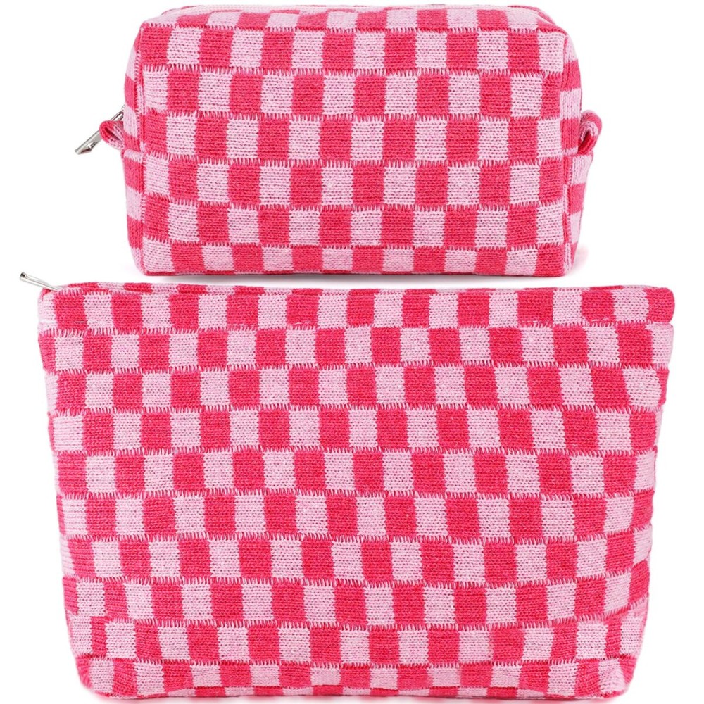 ZLFSRQ 2Pcs Checkered Makeup Bag for Women Large Cosmetic Bag Set Travel Toiletry Bag Makeup Pouch Bag for Purse Pink Zipper Storage Bag Organizer Cute Small Aesthetic Girls Car Essentials Bag ZLFSRQ 2Pcs Checkered Makeup Bag for Women Large Cosmetic Bag Set Travel Toiletry Bag Makeup Pouch Bag for Purse Pink Zipper Storage Bag Organizer Cute Small Aesthetic Girls Car Essentials Bag