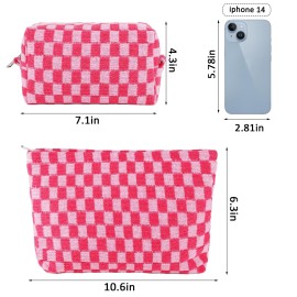ZLFSRQ 2Pcs Checkered Makeup Bag for Women Large Cosmetic Bag Set Travel Toiletry Bag Makeup Pouch Bag for Purse Pink Zipper Storage Bag Organizer Cute Small Aesthetic Girls Car Essentials Bag ZLFSRQ 2Pcs Checkered Makeup Bag for Women Large Cosmetic Bag Set Travel Toiletry Bag Makeup Pouch Bag for Purse Pink Zipper Storage Bag Organizer Cute Small Aesthetic Girls Car Essentials Bag