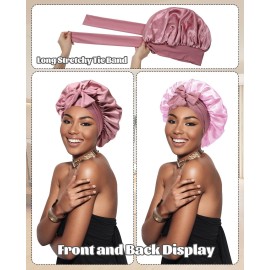 Satin Bonnet Silk Bonnet for Sleeping Silk Sleep Cap Double Layer Hair Bonnet with Elastic Tie Band for Curly Hair Night Cap (Bean Paste + Pink) Satin Bonnet Silk Bonnet for Sleeping Silk Sleep Cap Double Layer Hair Bonnet with Elastic Tie Band for Curly Hair Night Cap (Bean Paste + Pink)
