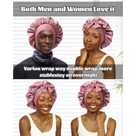 Satin Bonnet Silk Bonnet for Sleeping Silk Sleep Cap Double Layer Hair Bonnet with Elastic Tie Band for Curly Hair Night Cap (Bean Paste + Pink) Satin Bonnet Silk Bonnet for Sleeping Silk Sleep Cap Double Layer Hair Bonnet with Elastic Tie Band for Curly Hair Night Cap (Bean Paste + Pink)