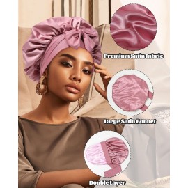 Satin Bonnet Silk Bonnet for Sleeping Silk Sleep Cap Double Layer Hair Bonnet with Elastic Tie Band for Curly Hair Night Cap (Bean Paste + Pink) Satin Bonnet Silk Bonnet for Sleeping Silk Sleep Cap Double Layer Hair Bonnet with Elastic Tie Band for Curly Hair Night Cap (Bean Paste + Pink)