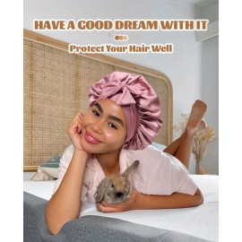 Satin Bonnet Silk Bonnet for Sleeping Silk Sleep Cap Double Layer Hair Bonnet with Elastic Tie Band for Curly Hair Night Cap (Bean Paste + Pink) Satin Bonnet Silk Bonnet for Sleeping Silk Sleep Cap Double Layer Hair Bonnet with Elastic Tie Band for Curly Hair Night Cap (Bean Paste + Pink)