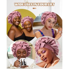 Satin Bonnet Silk Bonnet for Sleeping Silk Sleep Cap Double Layer Hair Bonnet with Elastic Tie Band for Curly Hair Night Cap (Bean Paste + Pink) Satin Bonnet Silk Bonnet for Sleeping Silk Sleep Cap Double Layer Hair Bonnet with Elastic Tie Band for Curly Hair Night Cap (Bean Paste + Pink)