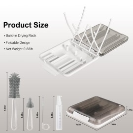 Baby Bottle Brush,6 in 1 Bottle Cleaner Set with Extendable Silicone Bottle Brush,Drying Rack,Nipple & Straw Brushes,Soap Dispenser & Organizer Case,Ideal Gifts for Babies& Moms