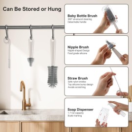 Baby Bottle Brush,6 in 1 Bottle Cleaner Set with Extendable Silicone Bottle Brush,Drying Rack,Nipple & Straw Brushes,Soap Dispenser & Organizer Case,Ideal Gifts for Babies& Moms