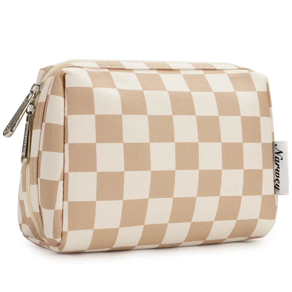 Narwey Small Checkered Makeup Bag for Purse Mini Cosmetic Bag Travel Makeup Pouch Zipper Pouch Cute Make up Bags with Compartments for Women Girls (Light Checkerboard, Small) Narwey Small Checkered Makeup Bag for Purse Mini Cosmetic Bag Travel Makeup Pouch Zipper Pouch Cute Make up Bags with Compartments for Women Girls (Light Checkerboard, Small)