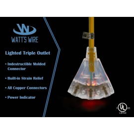 6 ft - GFCI 12 Gauge Heavy Duty Extension Cord - 3 Outlet SJTW - Indoor/Outdoor Extension_Cord by Watt\'s Wire - 6\' 12-Gauge Grounded 15 Amp ExtensionCord Splitter - GFCI ExtensionCord