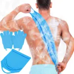 Anezus Exfoliating Back Scrubber Bath Gloves Set, Exfoliating Shower Towel with Shower Gloves for Body Scrub, Back Cleaner Wash Gloves to Remove Dead Skin (Blue)