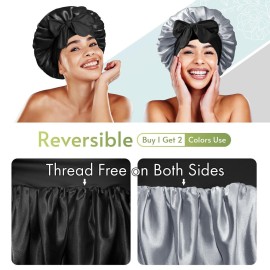 BONNET QUEEN Silk Bonnet for Sleeping Double Layer Satin Bonnet Reversible Bonnet with Tie Band Hair Bonnet Sleep Cap for Women Curly Hair,Black+Grey BONNET QUEEN Silk Bonnet for Sleeping Double Layer Satin Bonnet Reversible Bonnet with Tie Band Hair Bonnet Sleep Cap for Women Curly Hair,Black+Grey