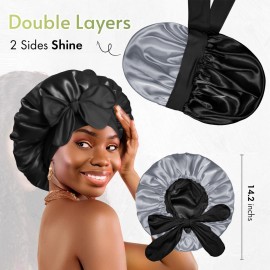 BONNET QUEEN Silk Bonnet for Sleeping Double Layer Satin Bonnet Reversible Bonnet with Tie Band Hair Bonnet Sleep Cap for Women Curly Hair,Black+Grey BONNET QUEEN Silk Bonnet for Sleeping Double Layer Satin Bonnet Reversible Bonnet with Tie Band Hair Bonnet Sleep Cap for Women Curly Hair,Black+Grey