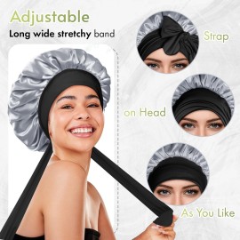 BONNET QUEEN Silk Bonnet for Sleeping Double Layer Satin Bonnet Reversible Bonnet with Tie Band Hair Bonnet Sleep Cap for Women Curly Hair,Black+Grey BONNET QUEEN Silk Bonnet for Sleeping Double Layer Satin Bonnet Reversible Bonnet with Tie Band Hair Bonnet Sleep Cap for Women Curly Hair,Black+Grey