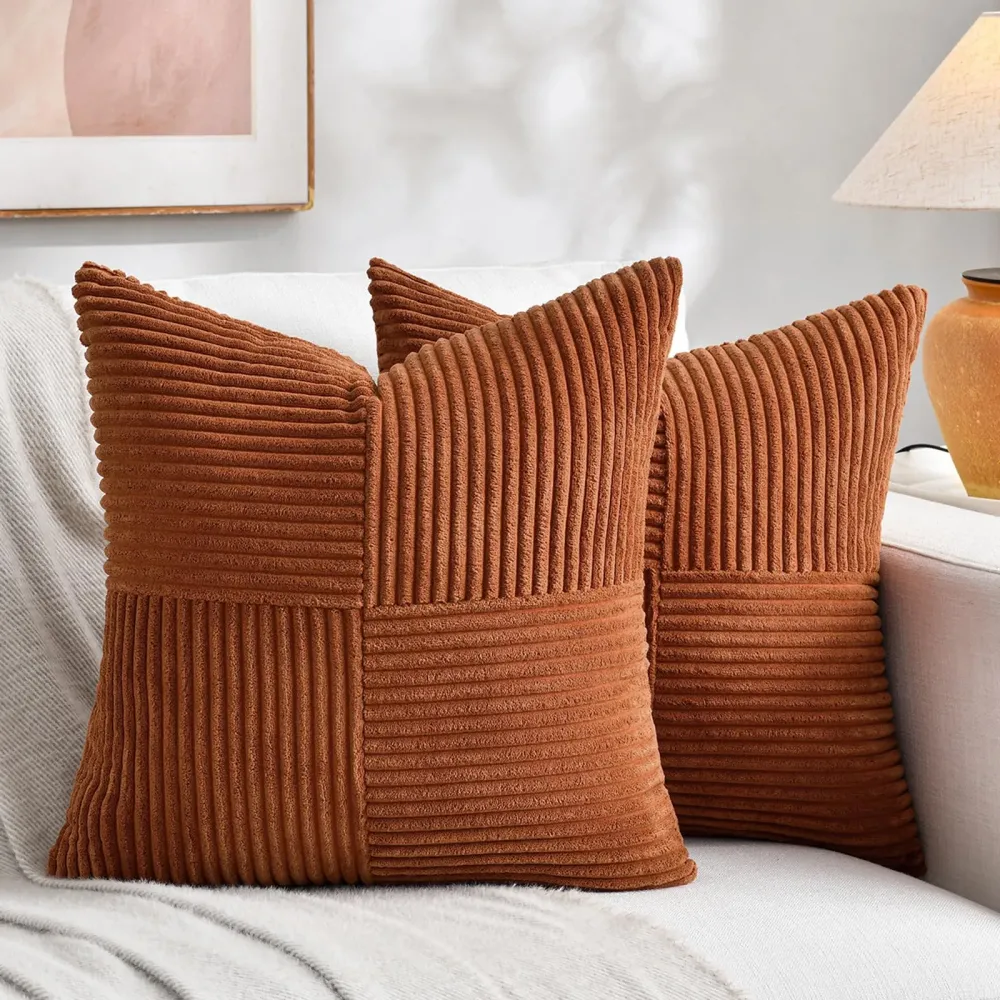 Fancy Homi 2 Packs Rust Boho Decorative Throw Pillow Covers 18x18 Inch for Couch Bed Sofa, Farmhouse Fall Home Decor, Soft Corss Corduroy Patchwork Textured Terracotta Accent Cushion Case 45x45 cm Fancy Homi 2 Packs Rust Boho Decorative Throw Pillow Covers 18x18 Inch for Couch Bed Sofa, Farmhouse Fall Home Decor, Soft Corss Corduroy Patchwork Textured Terracotta Accent Cushion Case 45x45 cm