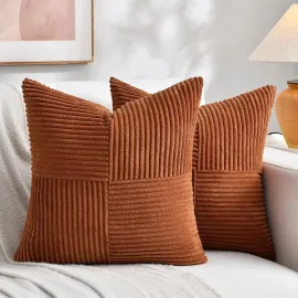 Fancy Homi 2 Packs Rust Boho Decorative Throw Pillow Covers 18x18 Inch for Couch Bed Sofa, Farmhouse Fall Home Decor, Soft Corss Corduroy Patchwork Textured Terracotta Accent Cushion Case 45x45 cm