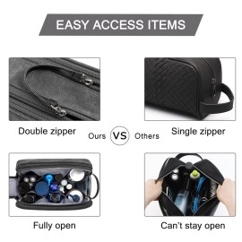 BAGSMART Toiletry Bag for Men, Canvas Travel Toiletry Organizer Dopp Kit Water-resistant Shaving Bag for Toiletries Accessories,Black-Large