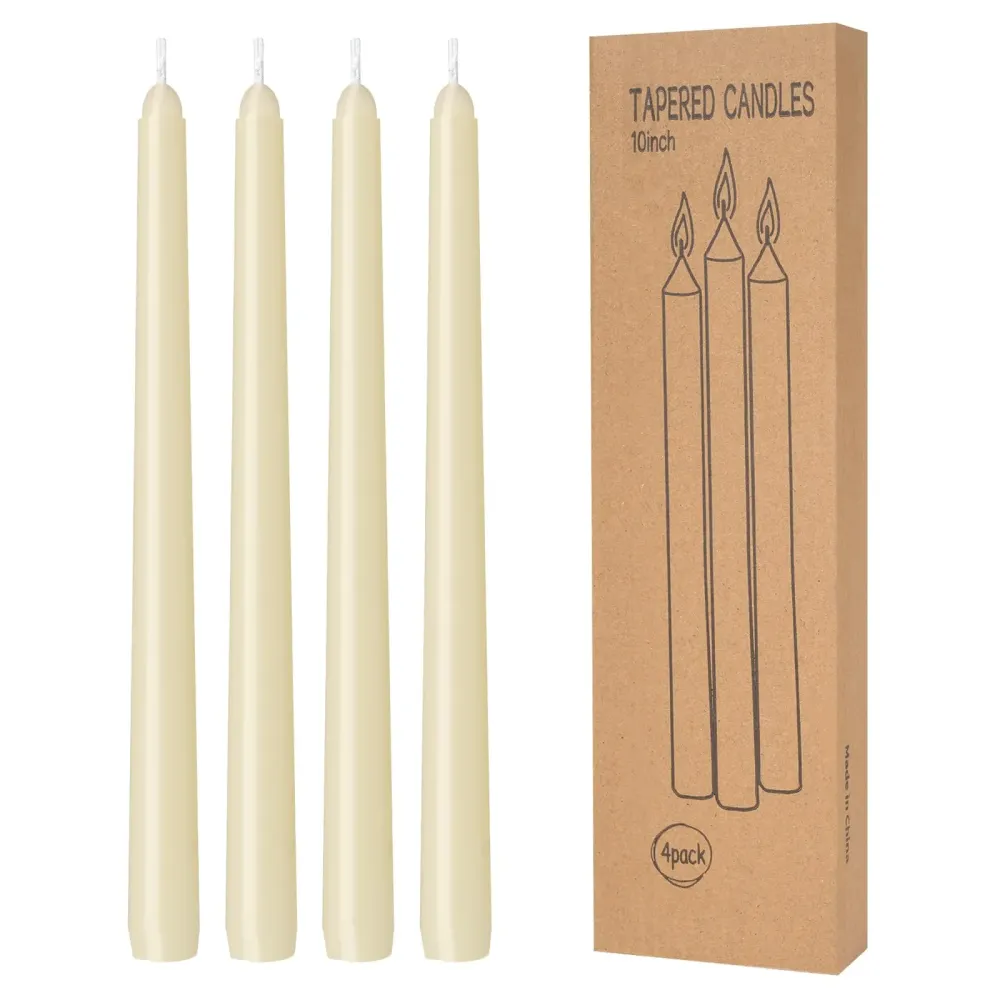4 Pack Ivory Taper Candles - Taper Candles 10 Inch Dripless, Smokeless & Unscented - 8 Hours Long Burning - Hand Poured Tall Candlesticks - Ideal for Weddings, Dinner Parties, and Home Decor