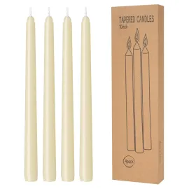 4 Pack Ivory Taper Candles - Taper Candles 10 Inch Dripless, Smokeless & Unscented - 8 Hours Long Burning - Hand Poured Tall Candlesticks - Ideal for Weddings, Dinner Parties, and Home Decor
