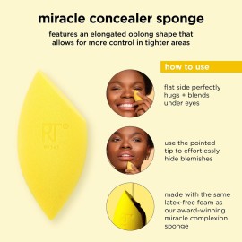 Real Techniques Miracle Concealer Sponge, Makeup Blending Sponge For Concealer, Elongated Shape & Precise Application, Yellow Sponge, Latex-Free Foam, 1 Count