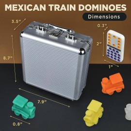 Queensell Mexican Train Dominoes Set Double 15, Dominoes Set for Adults and Family, Mexican Train Double 15 Dominoes Set Colored Dot - 136 Tiles, 9 Trains, Wooden Hub, Aluminum Case (Double 15)