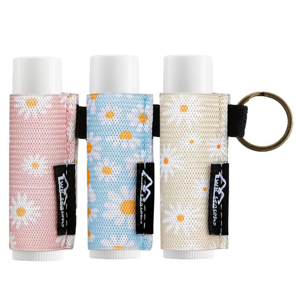 WK IEASON - Lip Balm Holder Keychain Clip On Lipstick Sleeve Chapstick Sleeve Holder Keychain(Daisy Pink/Blue/Beige) WK IEASON - Lip Balm Holder Keychain Clip On Lipstick Sleeve Chapstick Sleeve Holder Keychain(Daisy Pink/Blue/Beige)