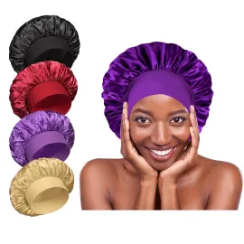4Pcs Silk Satin Bonnets for Sleeping - Elastic Wide Band Wrap for Black Women Men,Silk Bonnets for Curly Hair,Large Hair Cap for Sleeping (Black+Wine Red+Purple+Brown) 4Pcs Silk Satin Bonnets for Sleeping - Elastic Wide Band Wrap for Black Women Men,Silk Bonnets for Curly Hair,Large Hair Cap for Sleeping (Black+Wine Red+Purple+Brown)