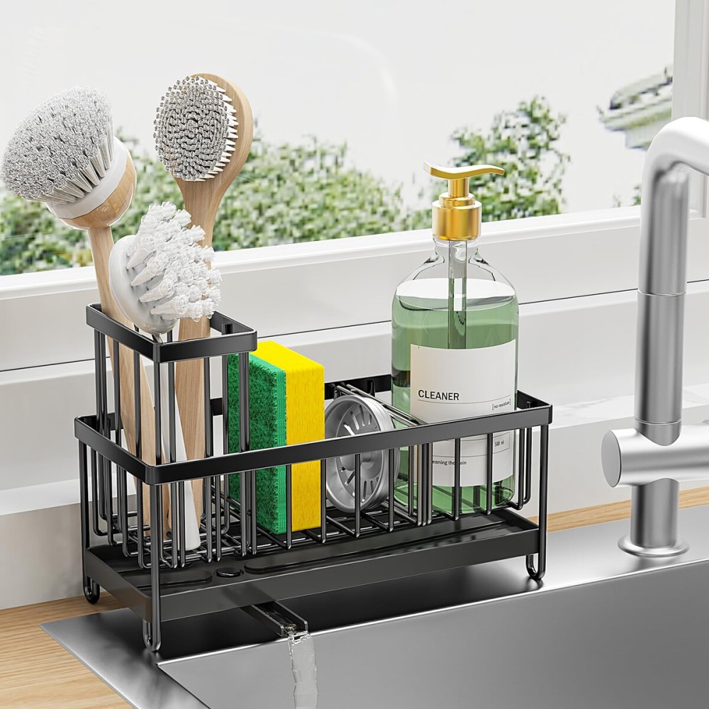 Cisily Black Sponge Holder for Kitchen Sink, Sink Caddy Organizer with High Brush Holder, Kitchen Countertop Organizers and Storage Essentials, Rustproof 304 Stainless Steel, Soap Dispenser Organize Cisily Black Sponge Holder for Kitchen Sink, Sink Caddy Organizer with High Brush Holder, Kitchen Countertop Organizers and Storage Essentials, Rustproof 304 Stainless Steel, Soap Dispenser Organize