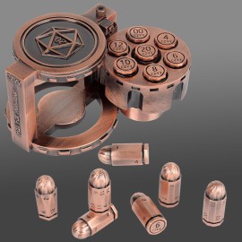 Metal Polyhedral Bullet Dice Set of 7 with Spinning Revolver Cylinder Container - Cyberpunk Style Dice for D&D, Sci-Fi, War, or Crime Theme Tabletop Games (Copper)