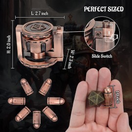 Metal Polyhedral Bullet Dice Set of 7 with Spinning Revolver Cylinder Container - Cyberpunk Style Dice for D&D, Sci-Fi, War, or Crime Theme Tabletop Games (Copper) Metal Polyhedral Bullet Dice Set of 7 with Spinning Revolver Cylinder Container - Cyberpunk Style Dice for D&D, Sci-Fi, War, or Crime Theme Tabletop Games (Copper)