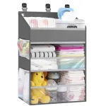 PHOTOONE Hanging Diaper Caddy Organizer Crib Organizer-Spacious Baby Girl/Boy Diaper Organizer for Changing Table, Playpen/Wall- Hold 90+ Diaper (Grey)