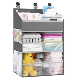 PHOTOONE Hanging Diaper Caddy Organizer Crib Organizer-Spacious Baby Girl/Boy Diaper Organizer for Changing Table, Playpen/Wall- Hold 90+ Diaper (Grey)