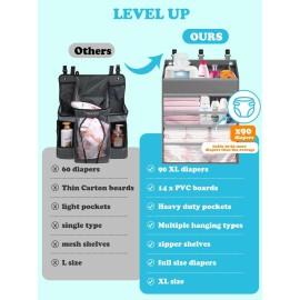 PHOTOONE Hanging Diaper Caddy Organizer Crib Organizer-Spacious Baby Girl/Boy Diaper Organizer for Changing Table, Playpen/Wall- Hold 90+ Diaper (Grey) PHOTOONE Hanging Diaper Caddy Organizer Crib Organizer-Spacious Baby Girl/Boy Diaper Organizer for Changing Table, Playpen/Wall- Hold 90+ Diaper (Grey)