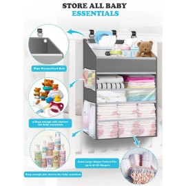 PHOTOONE Hanging Diaper Caddy Organizer Crib Organizer-Spacious Baby Girl/Boy Diaper Organizer for Changing Table, Playpen/Wall- Hold 90+ Diaper (Grey) PHOTOONE Hanging Diaper Caddy Organizer Crib Organizer-Spacious Baby Girl/Boy Diaper Organizer for Changing Table, Playpen/Wall- Hold 90+ Diaper (Grey)