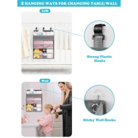 PHOTOONE Hanging Diaper Caddy Organizer Crib Organizer-Spacious Baby Girl/Boy Diaper Organizer for Changing Table, Playpen/Wall- Hold 90+ Diaper (Grey) PHOTOONE Hanging Diaper Caddy Organizer Crib Organizer-Spacious Baby Girl/Boy Diaper Organizer for Changing Table, Playpen/Wall- Hold 90+ Diaper (Grey)