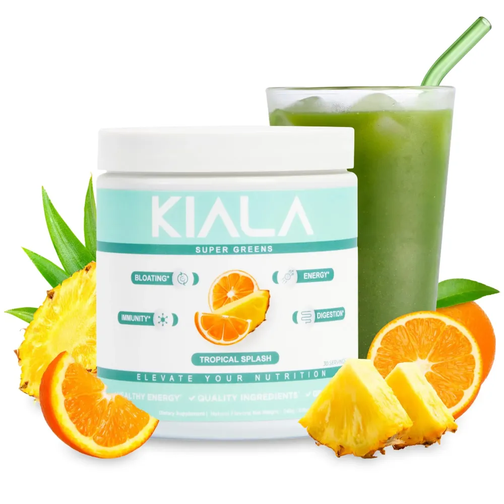 Kiala Nutrition Super Greens, Organic Greens Powder with Spirulina & Chlorella for Digestion, Gut Health, Immunity & Energy, Gluten Free, Vegan, Daily Support for Women, Tropical Splash, 30 Servings Kiala Nutrition Super Greens, Organic Greens Powder with Spirulina & Chlorella for Digestion, Gut Health, Immunity & Energy, Gluten Free, Vegan, Daily Support for Women, Tropical Splash, 30 Servings