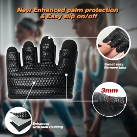RYMNT Minimal Workout Gloves,Short Micro Weight Lifting Gloves Grip Pads with Full Palm Protection & Extra Grip for Men Women Weightlifting,Gym,Cross Training,Powerlifting,WODs.Black-Medium